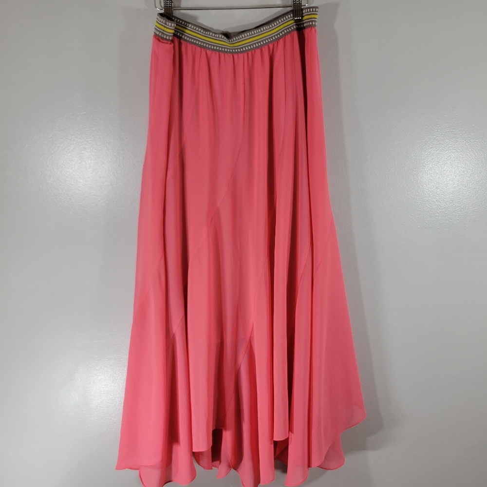 Anthropologie Large Elastic Waist VANESSA VIRGINIA Colima pink midi maxi skirt L